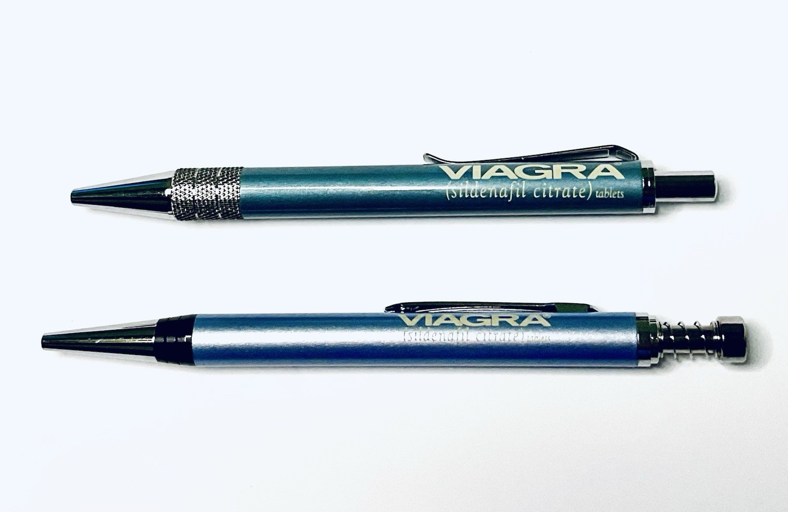 VIAGRA DRUG REP PENS HEAVY METAL RETRACTABLE REFILLABLE LOT OF 2 METALLIC