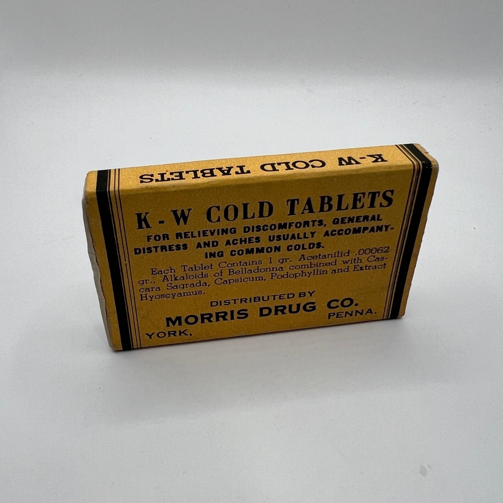 Vintage KW Cold Tablets Empty Box Morris Drug Co. Pill Cardboard