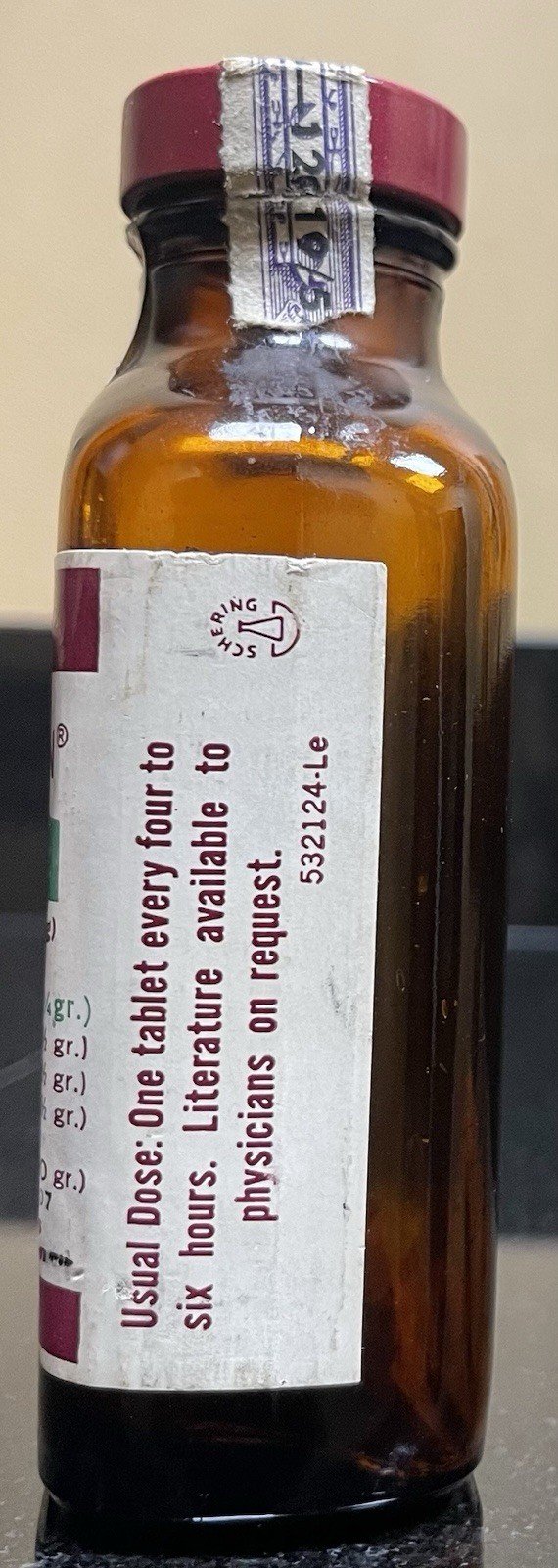 Vintage Coricidin with Codeine EMPTY Glass Pharmacy Bottle