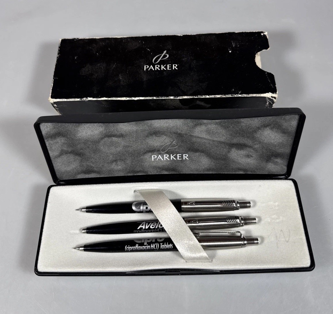 Parker Bayer Pharmaceutical Drug Rep Pen Set Avelox Cipro Advertising 3 Pc
