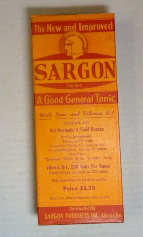 1940’s Drug Store Pharmacy SARGON TONIC Clear Glass Bottle in Original Box