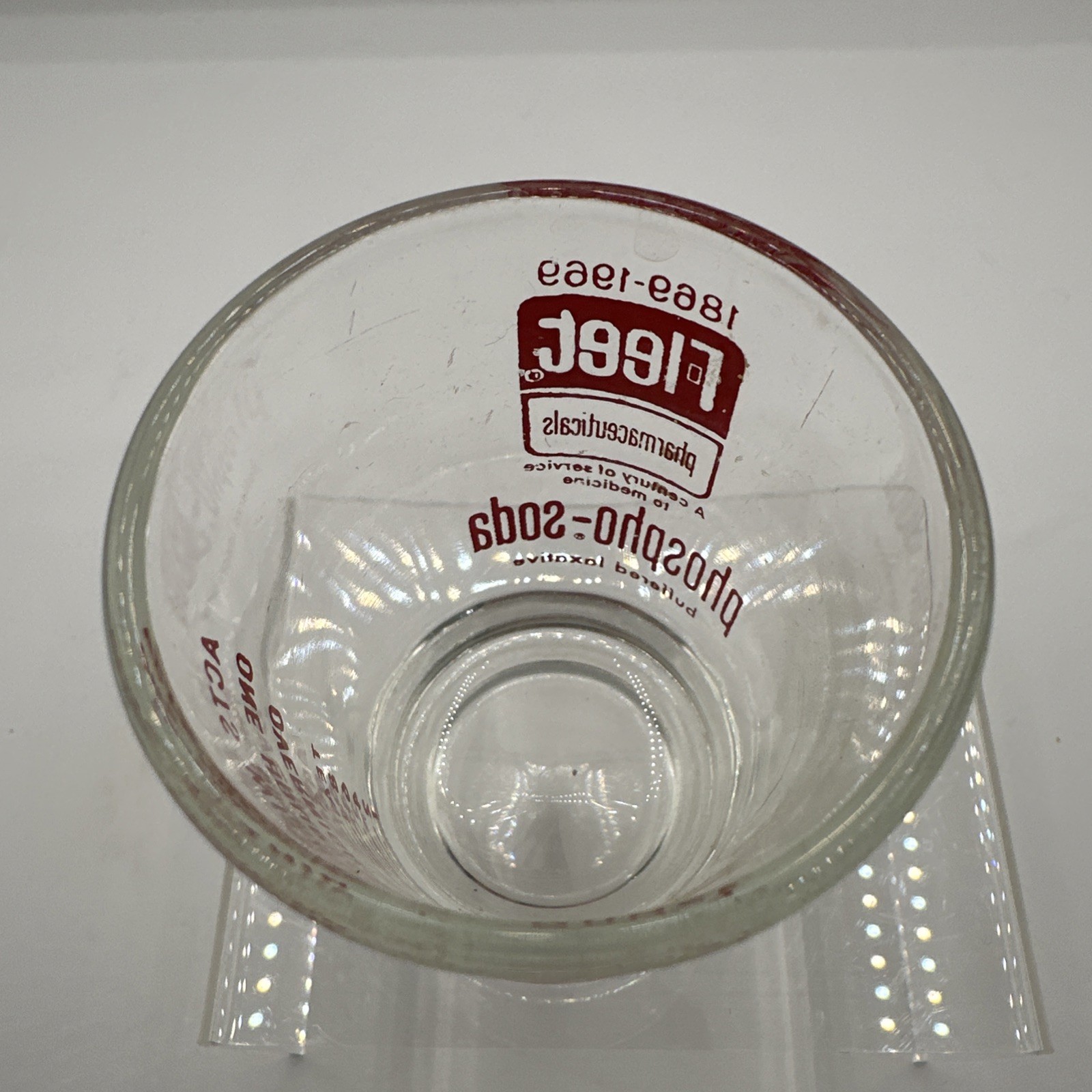 Old Advertising Druggist Dose Glass FLEET Buffered Laxative Phospho Soda