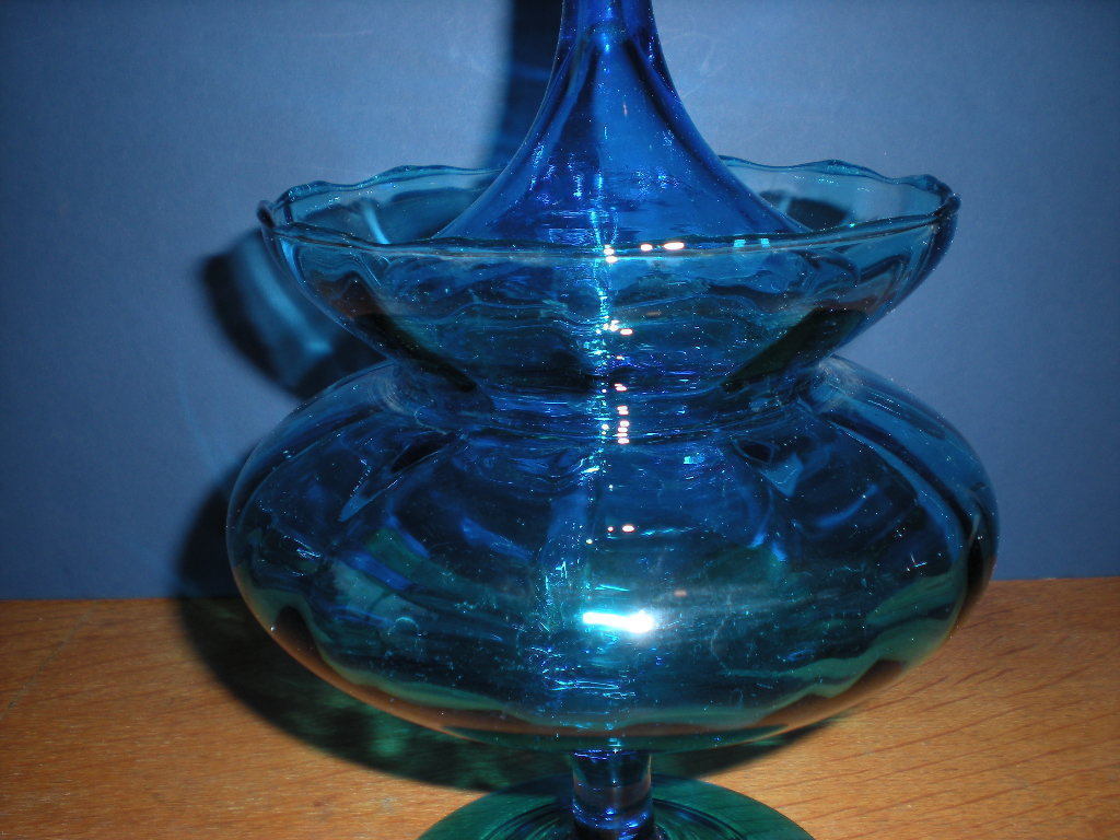 Lg Blue Apothecary Jar Vtg Hand Blown Empoli Italian Canister Circus Tent Lid