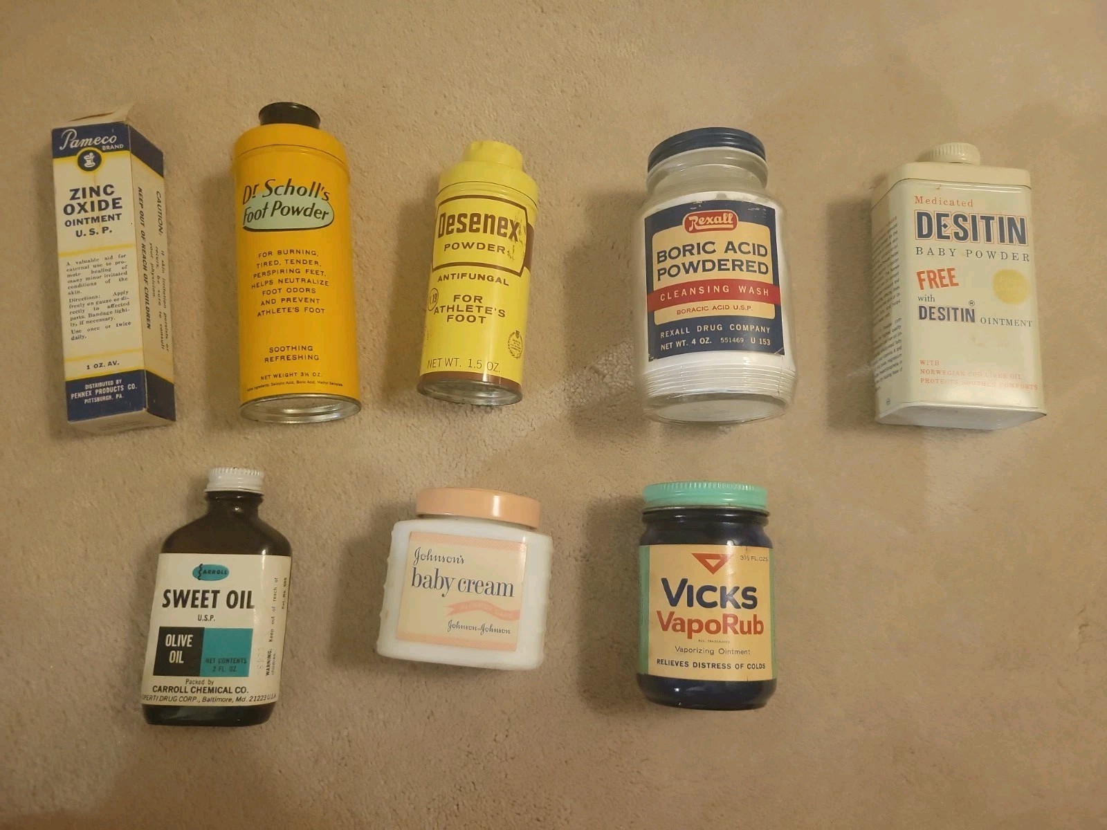 Vintage Medicine Tins Jars Full – Dr Scholl’s Desenex Vicks Johnson Rexall