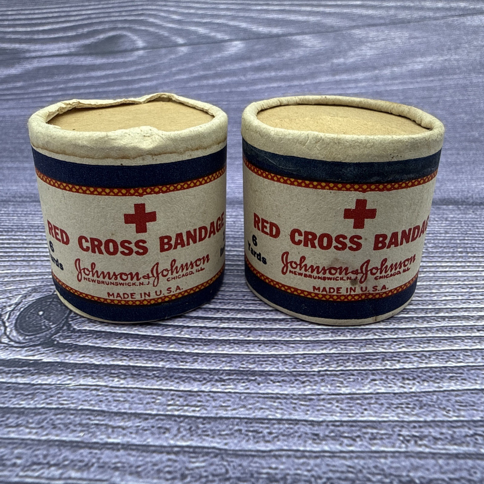 2 VTG J&J Johnson & Johnson Red Cross Bandage Medical Unused & Bandage Antique