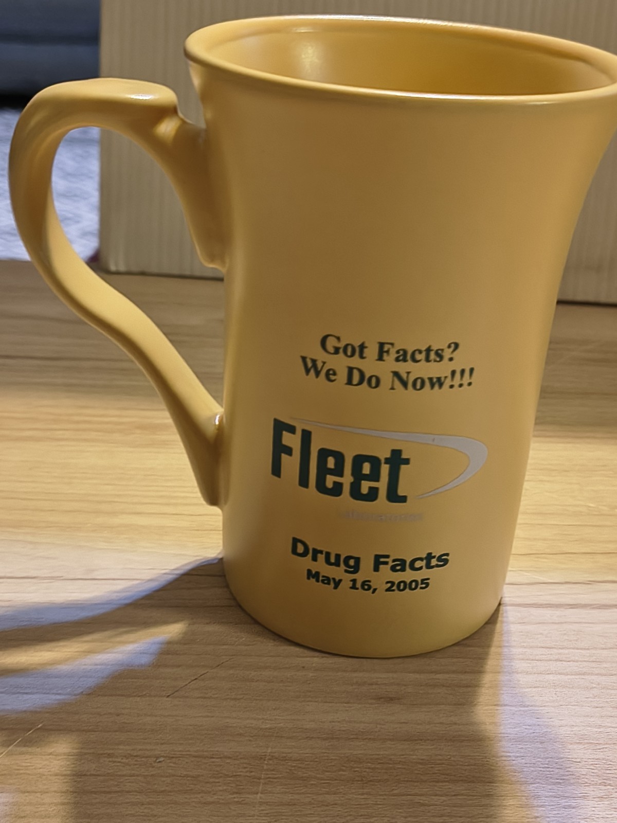Fleet Laboratory Advertising Mug Coffee Cup Yellow 2005 Drug Facts