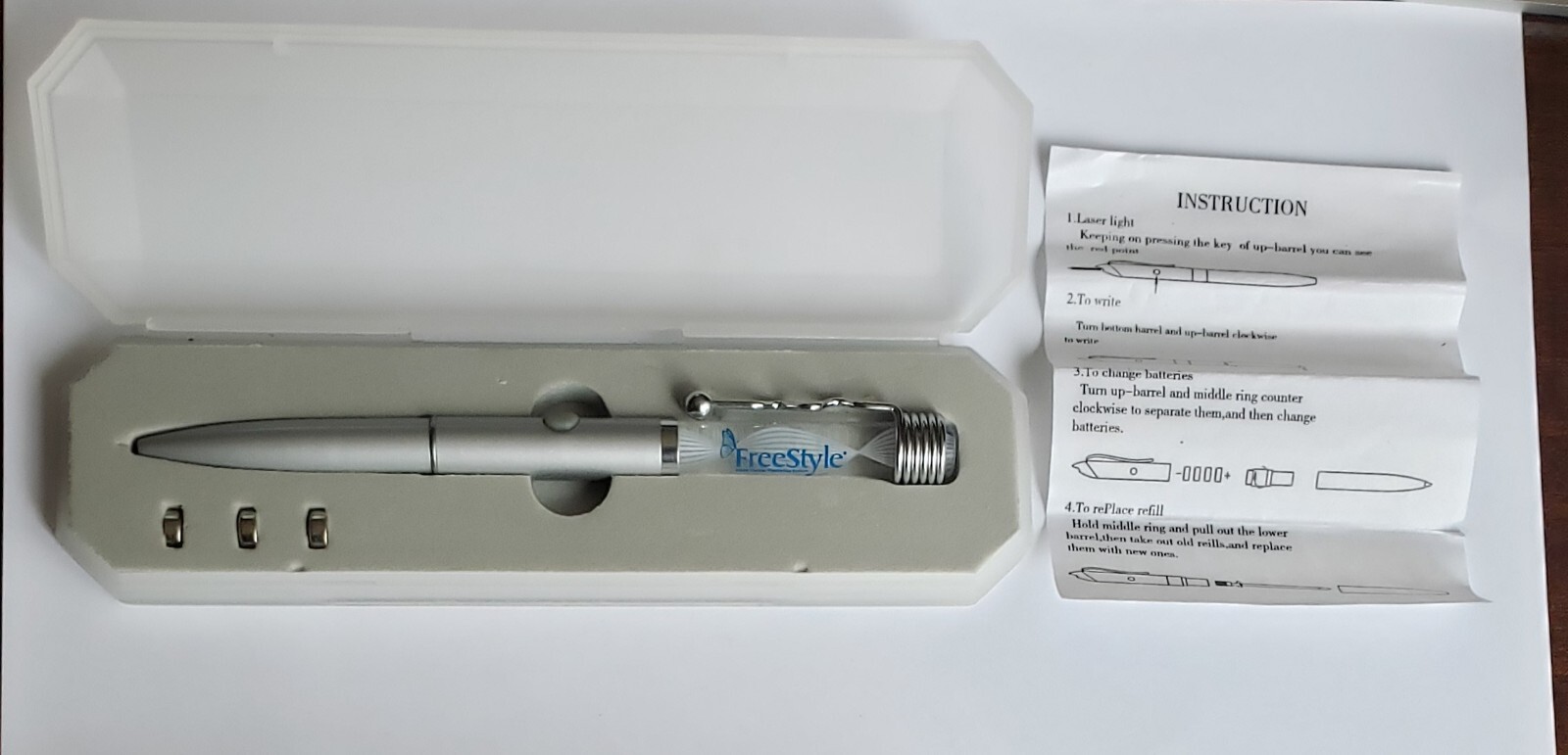 “FreeStyle” Advertisement Light Up Ballpoint Pen Box Extr Batteries Manual P46A