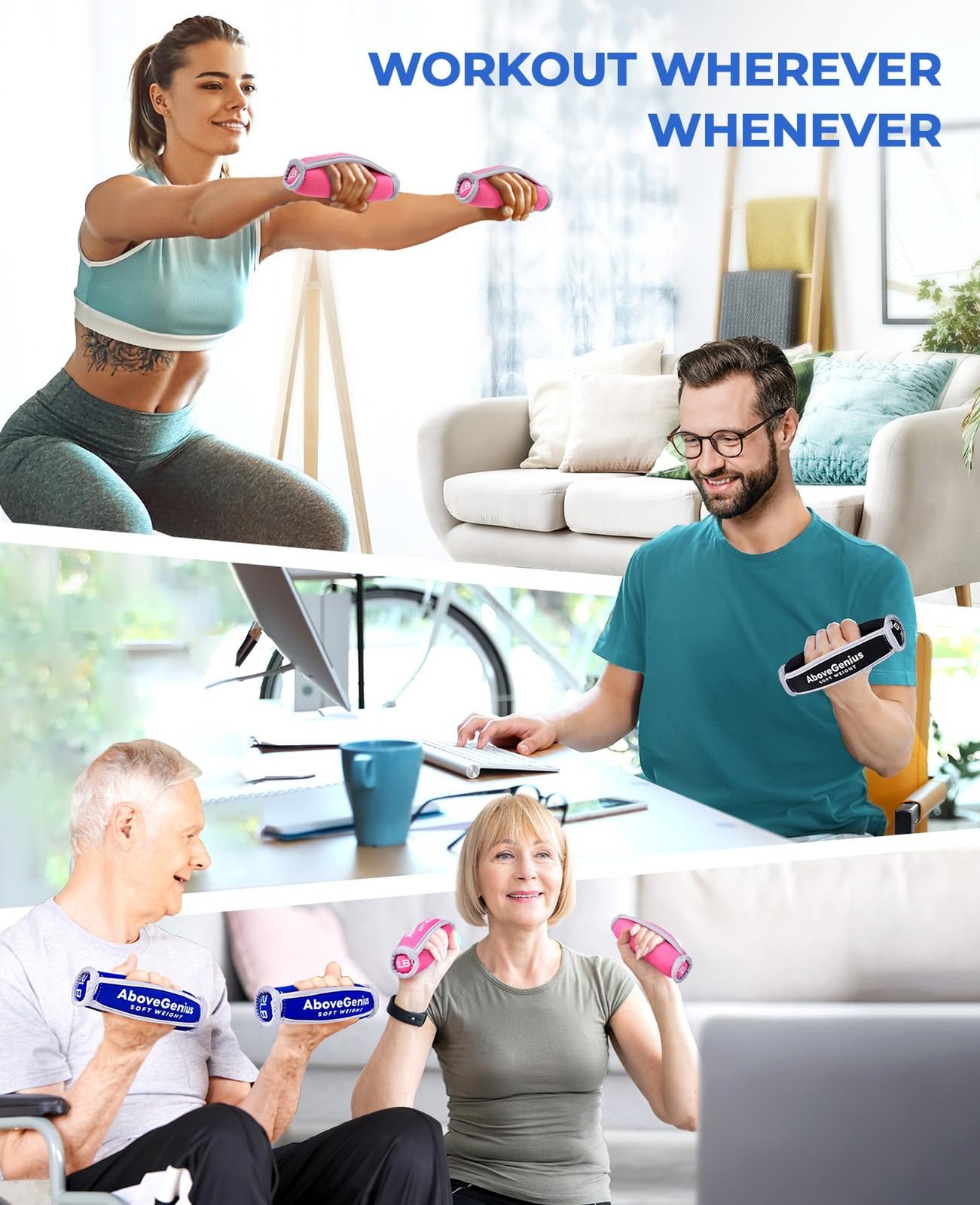 AboveGenius Hand Weights for Women Men, 6pc Soft Dumbbell Set (1lb 2lb 3lb 4l…