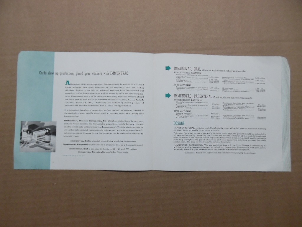 c.1940s Parke Davis Immunovac Cold Flu Vaccine Brochure Vintage Original WWII
