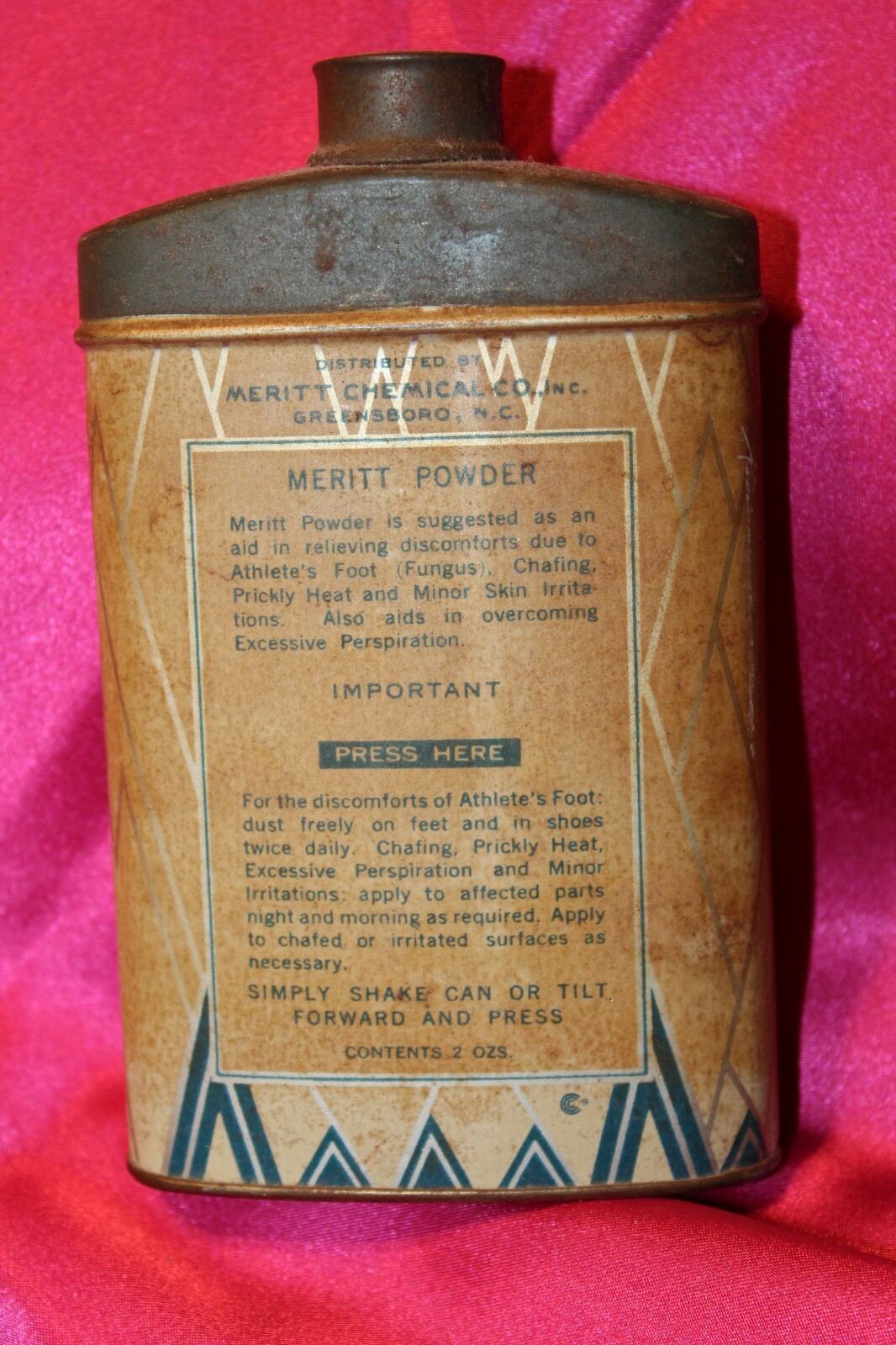 Meritt Powder Old Vintage Medicated Skin Comfort Container Tin 2 Oz. Made in USA