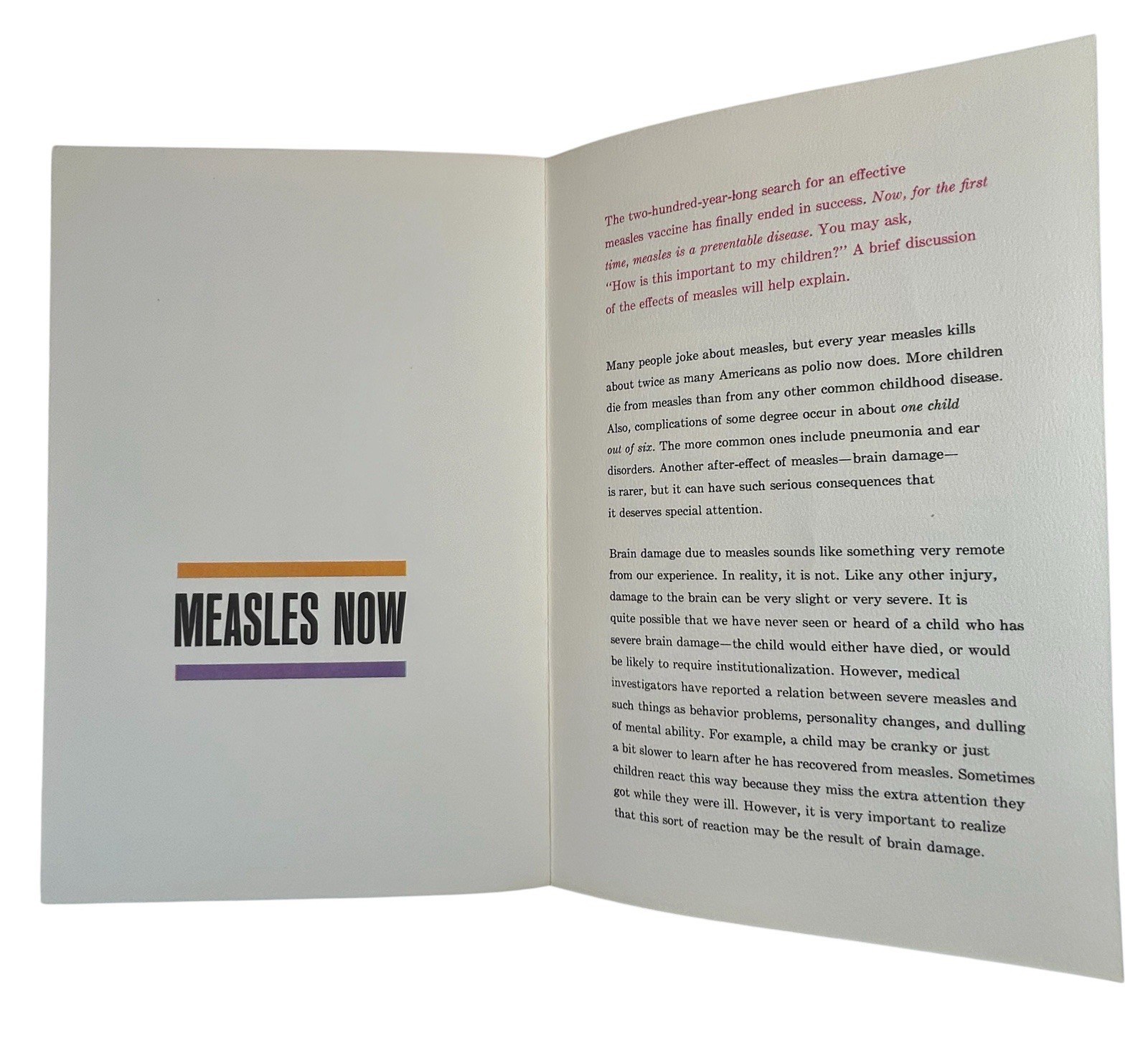 Merck Sharp Dohme Booklet Pharmaceutical Advertising Measles Vaccine 1965- 12 pg