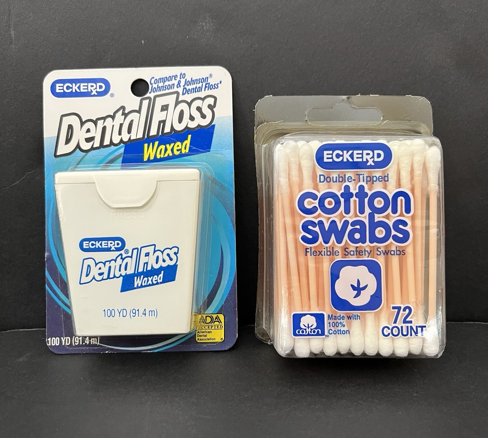NEW Vintage Eckerd Drug Store Waxed Dental Floss (100 yd) + Cotton Swabs (72)