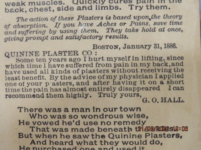 1886 Pharmacy Quinine Plaster Card & Vintage Reading Glasses