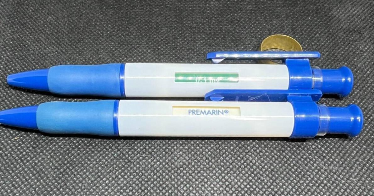 LOT of 2 PREMARIN Medical Drug Rep Pharmaceutical Pens Rotating Barrel