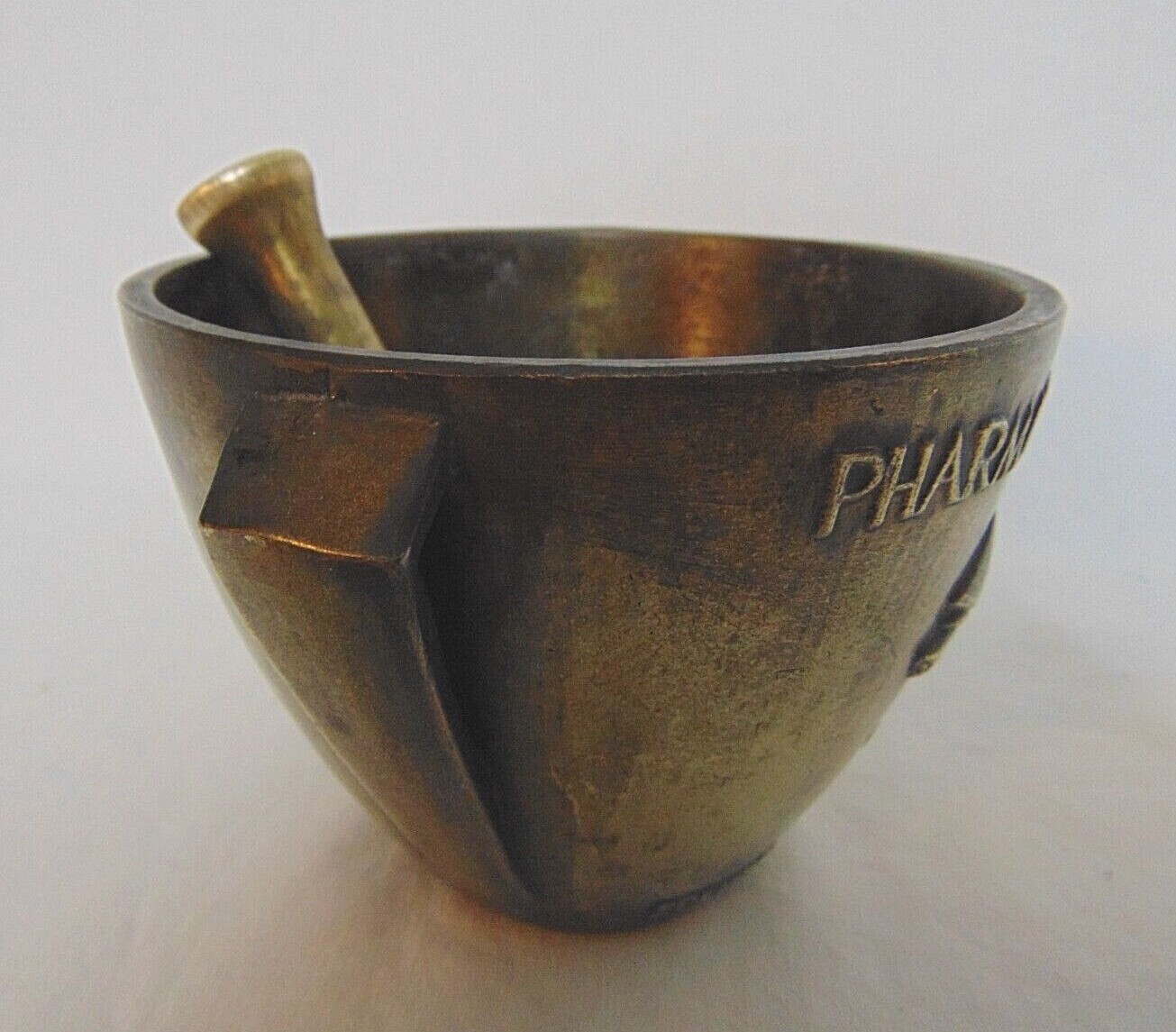 Mortar And Pestle Schering Pharmaceutical Class 1968 Vtg Brass Apothecary 4″