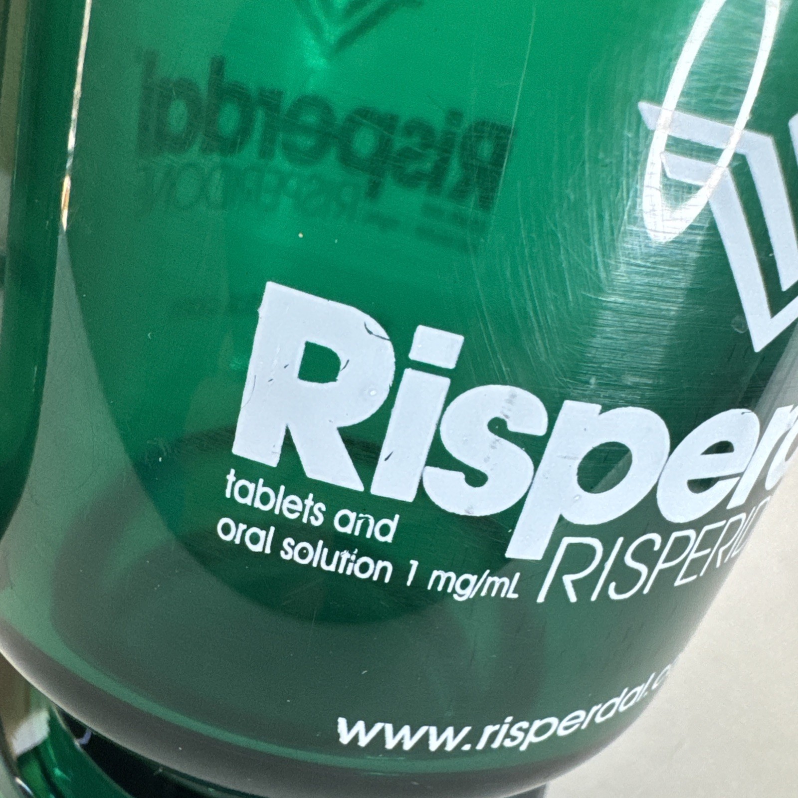 Risperdal Risperidone Drug Rep Hard Plastic Mug Green Coffee Cup VINTAGE EUC