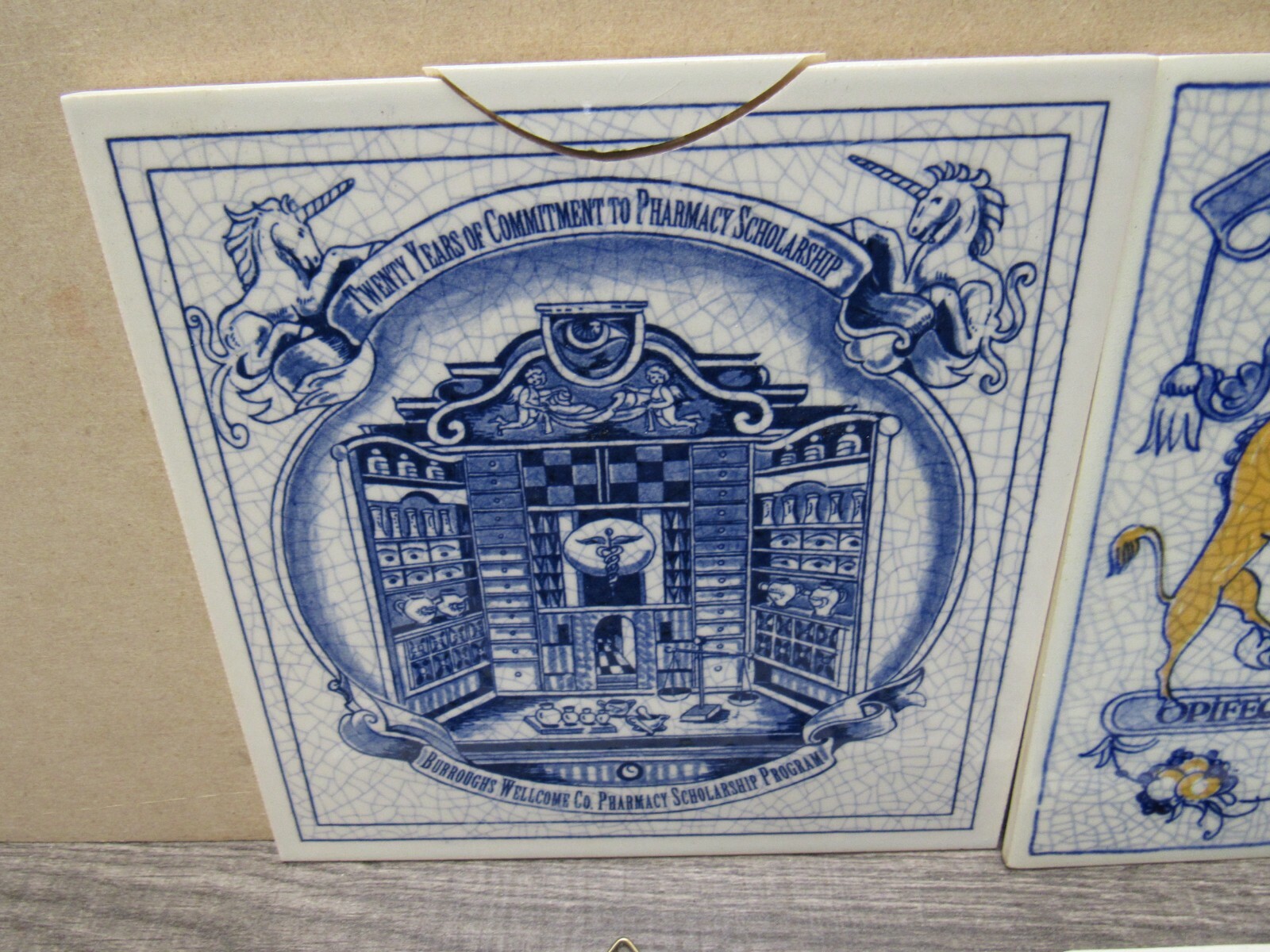 LOT OF 4 Vintage BLUE DELFT Holland Pharmacy Tiles (3)