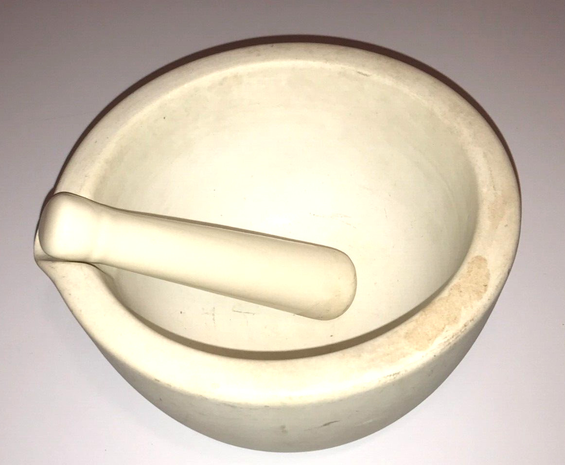 ANTIQUE PHARMACY MORTAR WITH PESTLE THOMAS MADDOCK & SONS T.M.S. ACID PROOF .