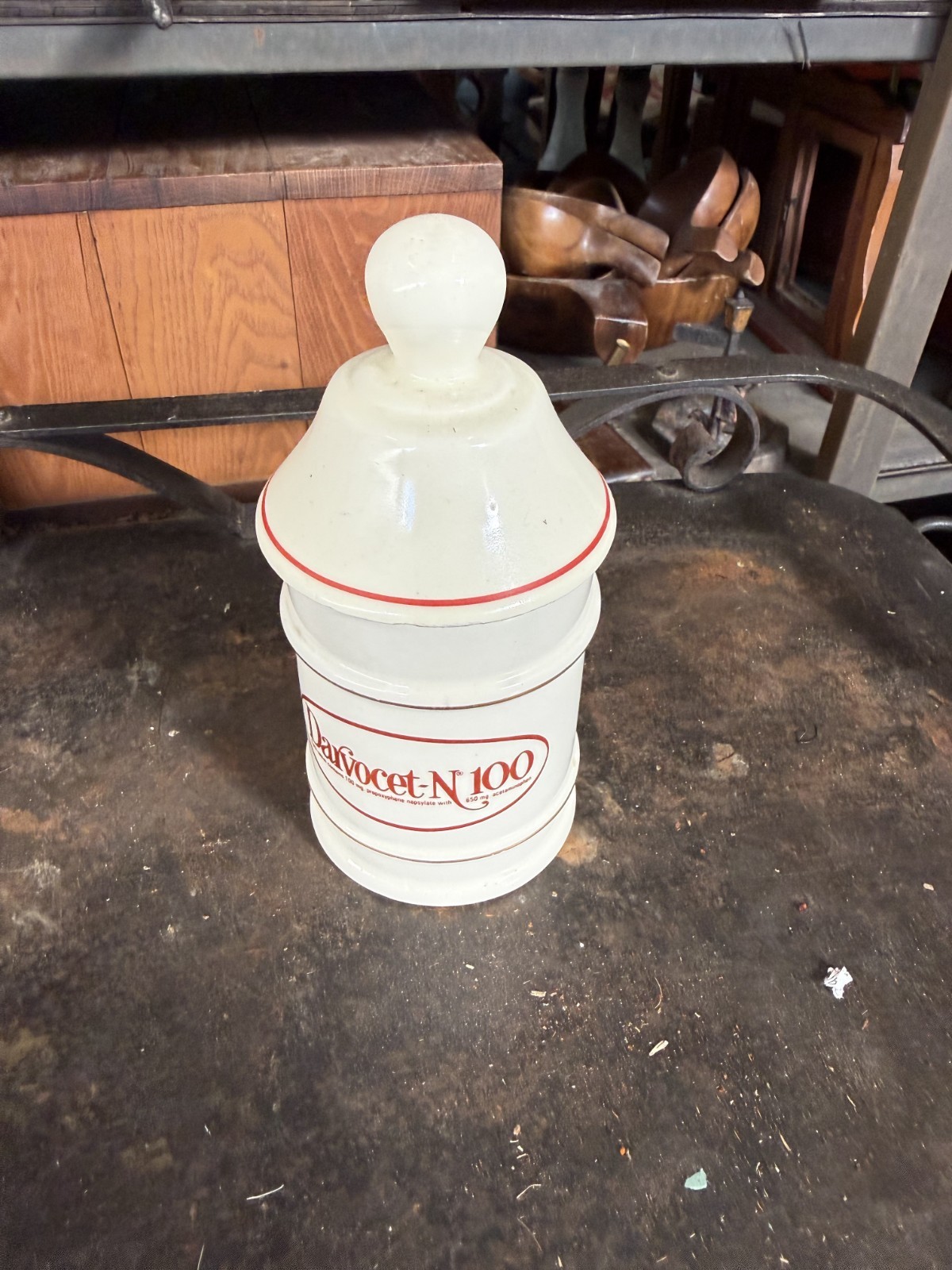 Vintage 1970s Darvocet N 100 Milk Glass Apothecary Jar w Lid Pharmacy Decor