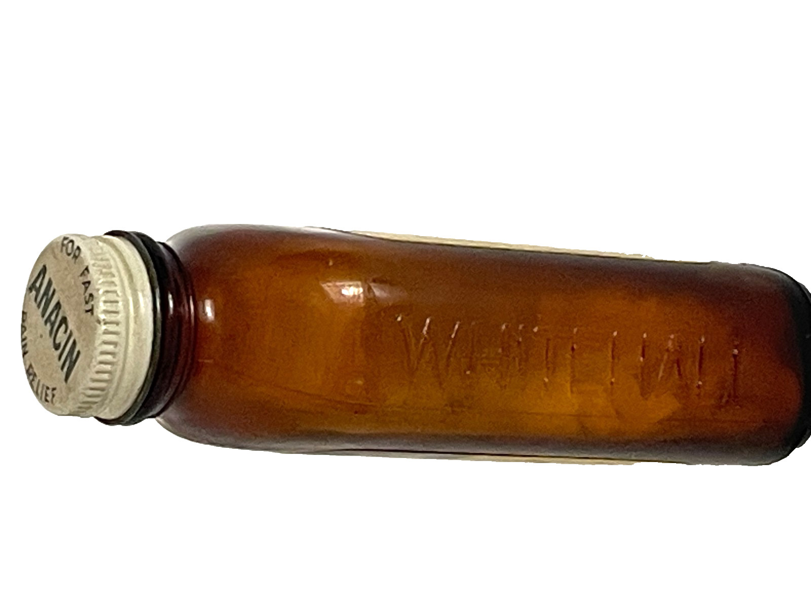 Vin. 1979 ANACIN Analgesic 200 Tablets Brown Glass Bottle Metal Cap, Paper Label