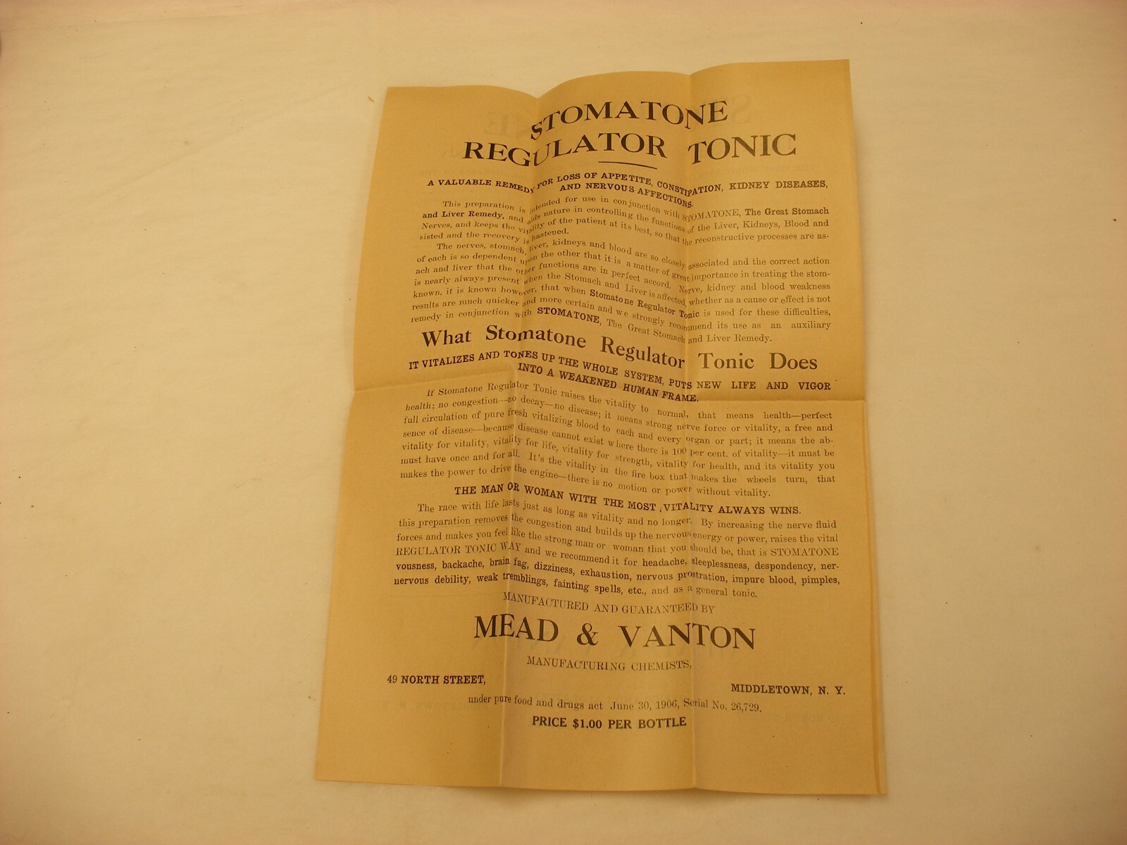Vtg Medical & Pharmacy Quack Cure – Mead & Vanton Middletown NY