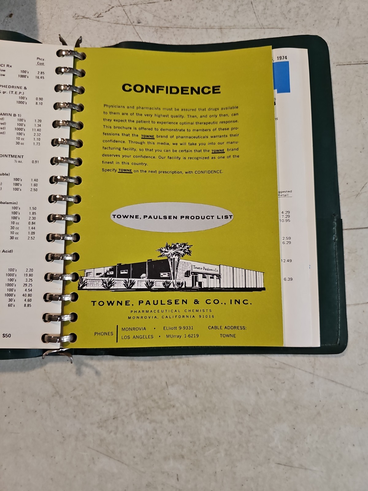 Vintage 1974 Towne Paulsen & Co Pharmaceutical Catalog And Price Lists