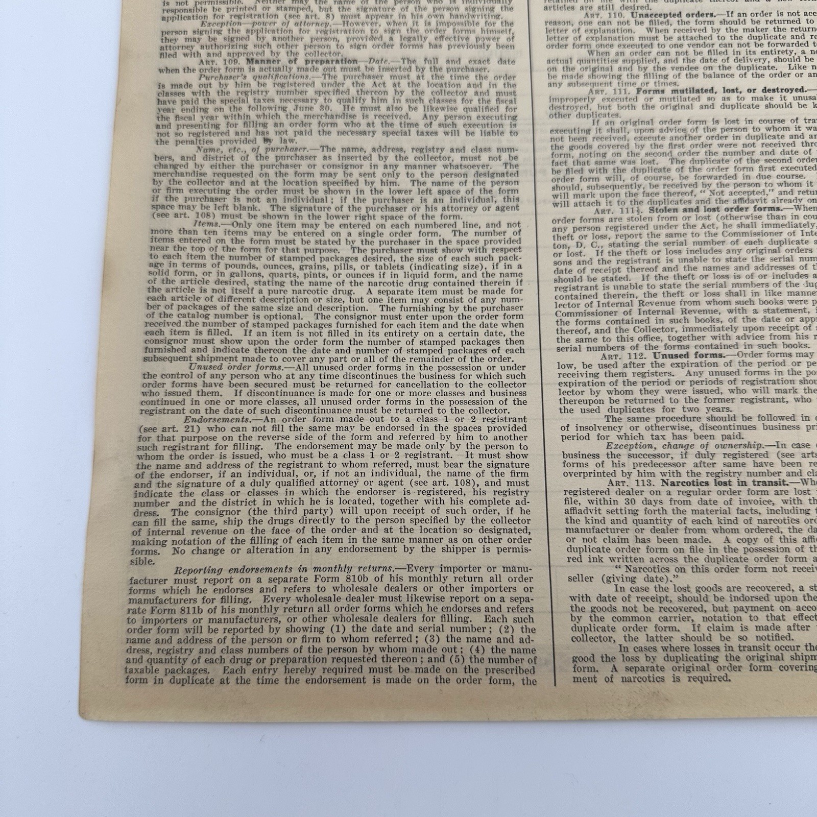 Vintage 1926 Treasury Department Opium Coca Leaves Order Form Philadelphia PA