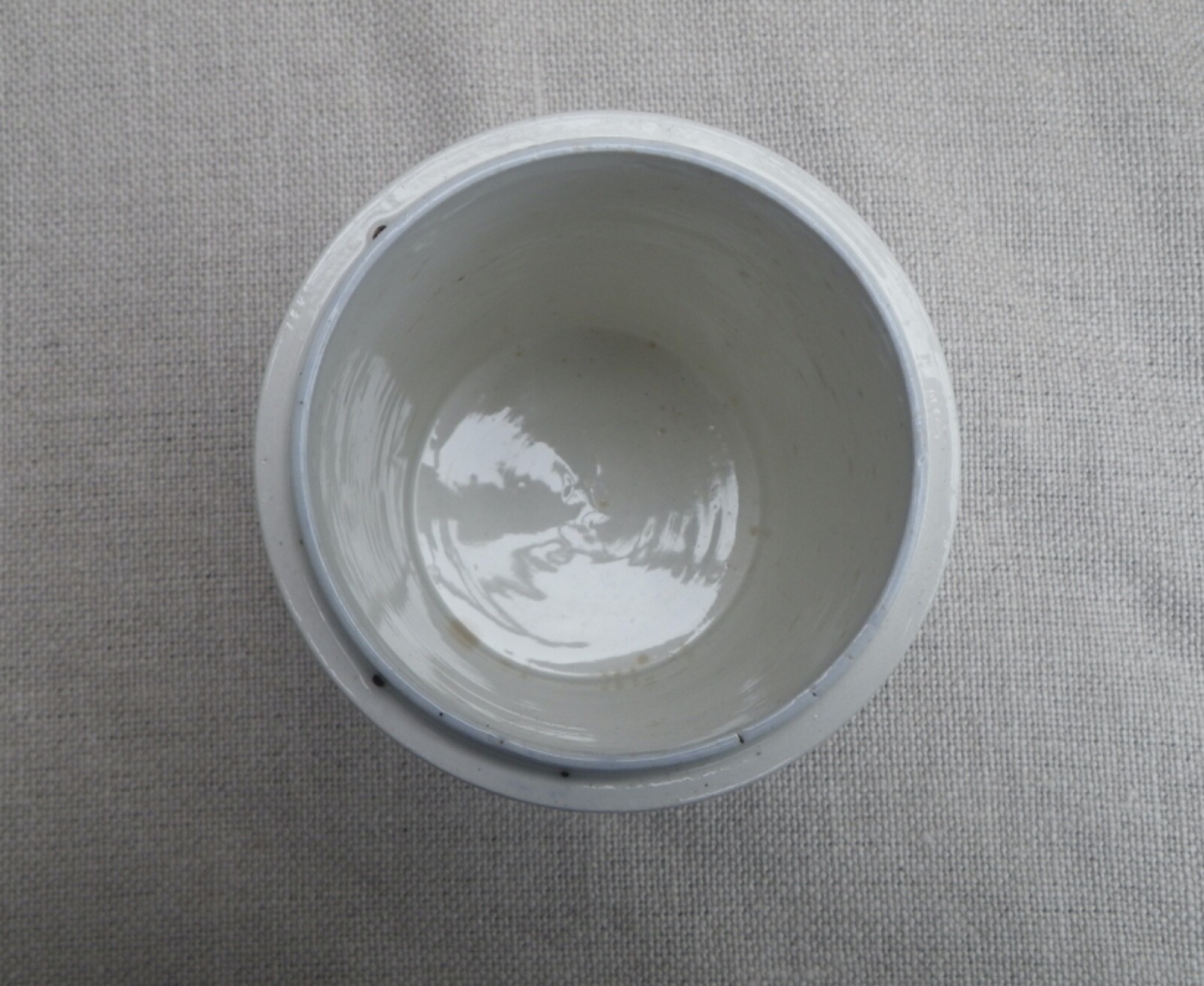Collection of Small Blue Slip-Decorated Ceramic Apothecary Jars with Lids