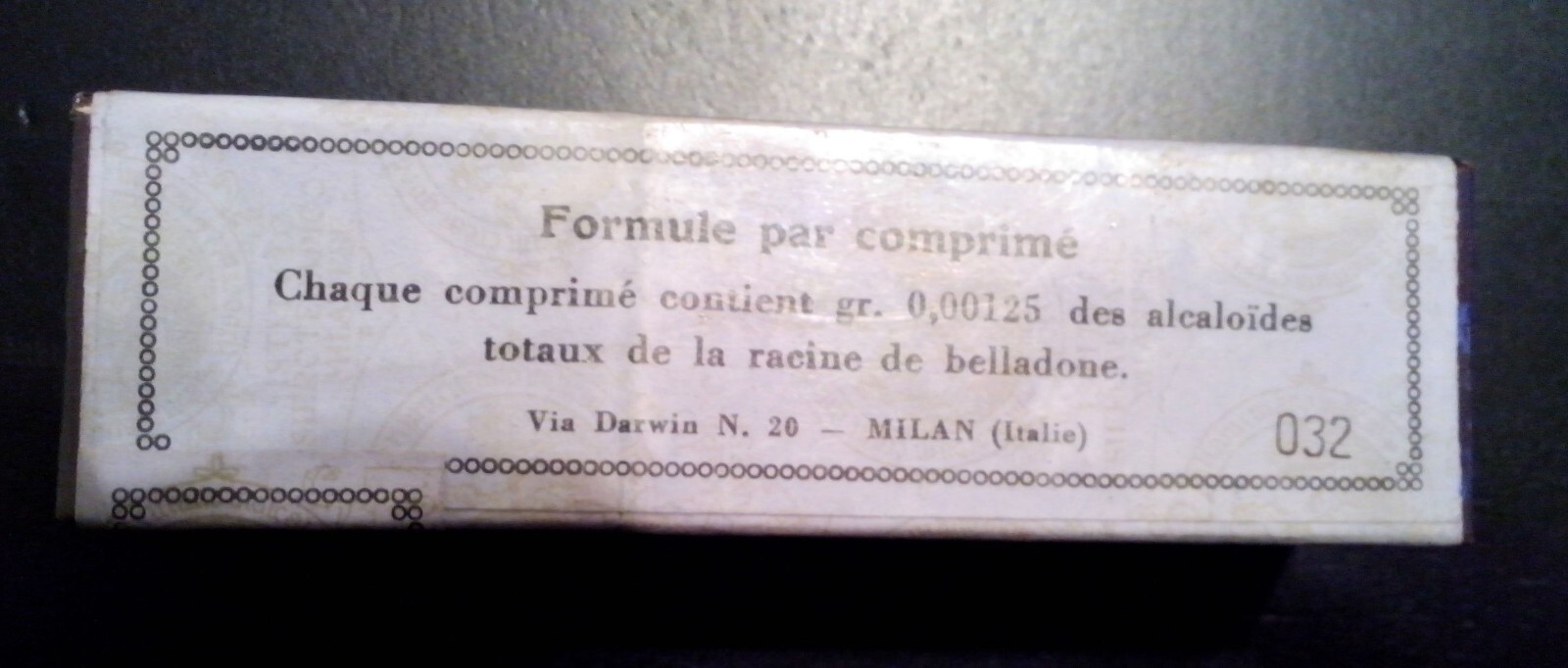 ANTIQUE pharmaceut. Inst.Serother Milano Belfanti”PANATROPA” -unopen.box 100 tbl