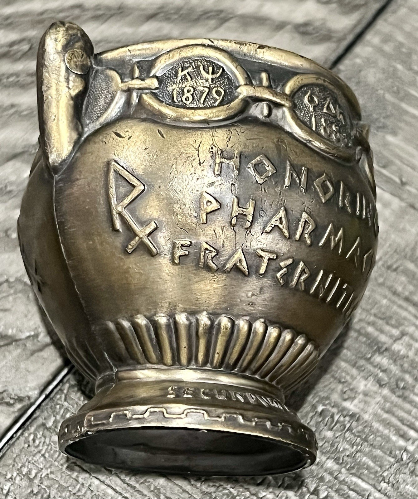 Vintage Mortar SECUNDUM ARTEM” RX Pharmacist Brass Coricidin Pharmacy