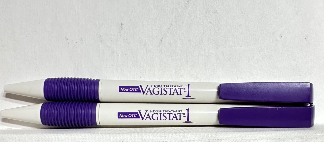 LOT OF 2 VAGISTAT-1 Drug Rep Advertising Pen Pharmaceuticals Collectable Pharma