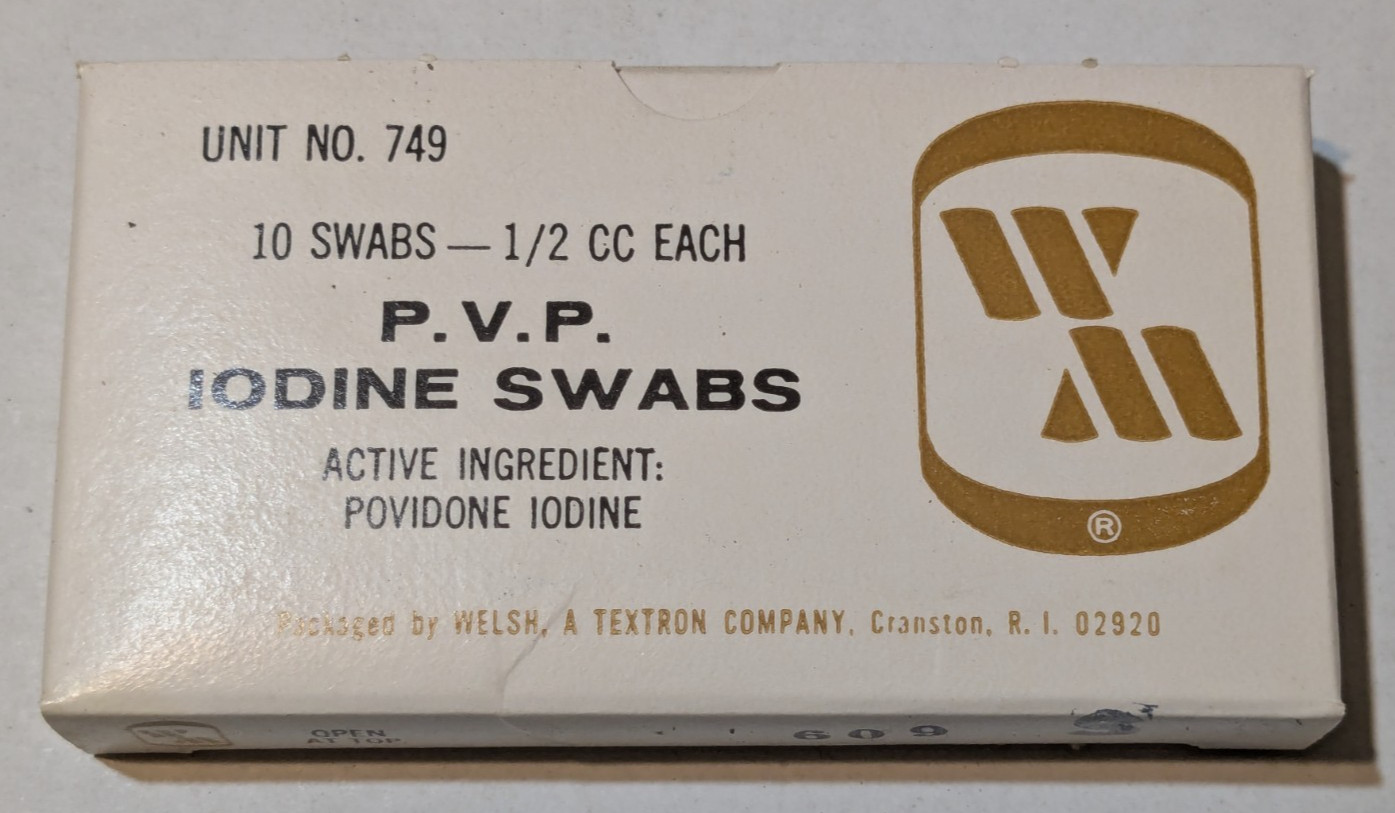 Vintage Welsh a Textron Company / Unit #749 / 10 PVP Iodine swabs