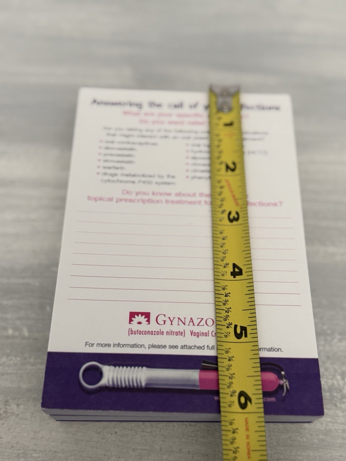 2004 Gynazole Yeast Pharmaceutical Drug Rep Notepad Sticky Notes Ad Drug Rep