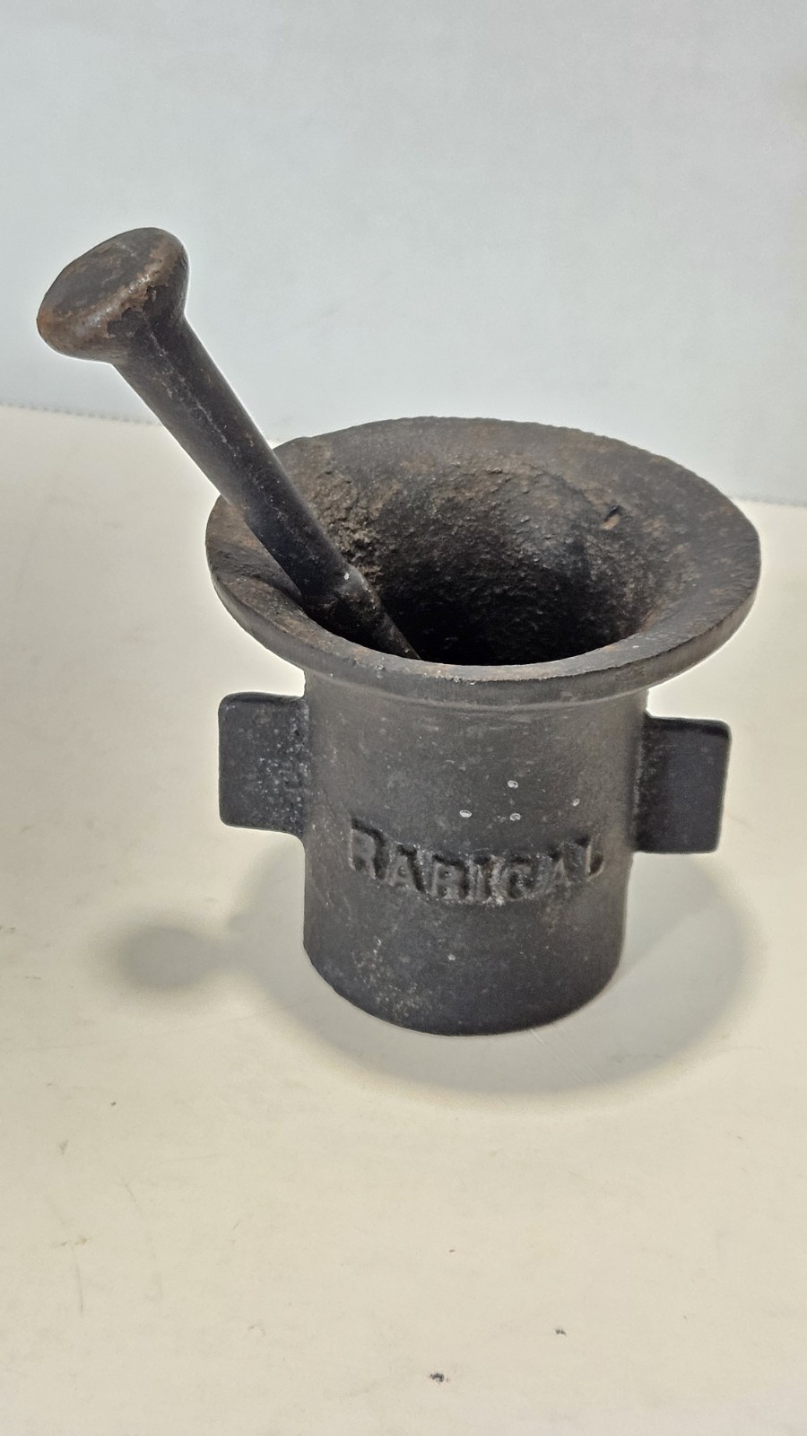 Rare Vtg. Rarical Tablets Cast Iron Pharmacy Advertising Mortar and Pestle