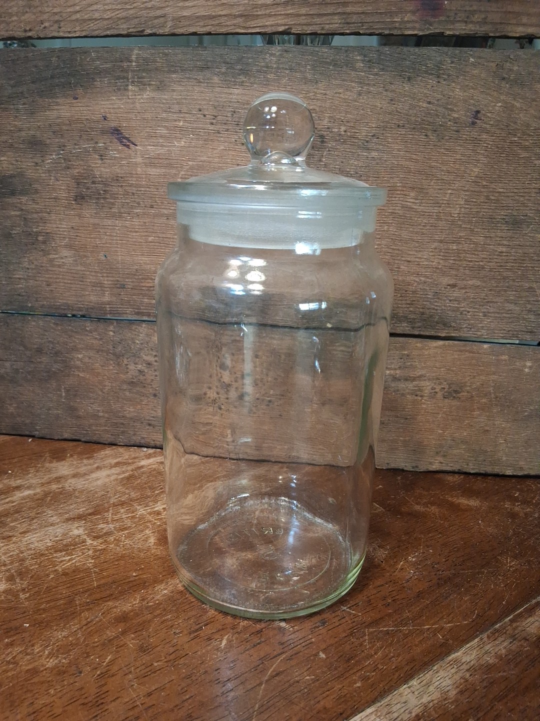 British Made S3 X237 Apothecary Jar Vintage 1980s Heavy Clear Glass 9.75 Inches