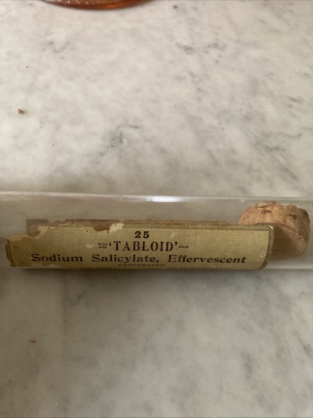 Vintage Pharmacy Sodium Tablets Glass Vial With Cork Paper Label