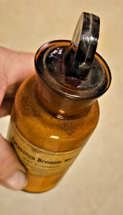 Antique Merck Potassium Bromide bottle GLASS STOPPER