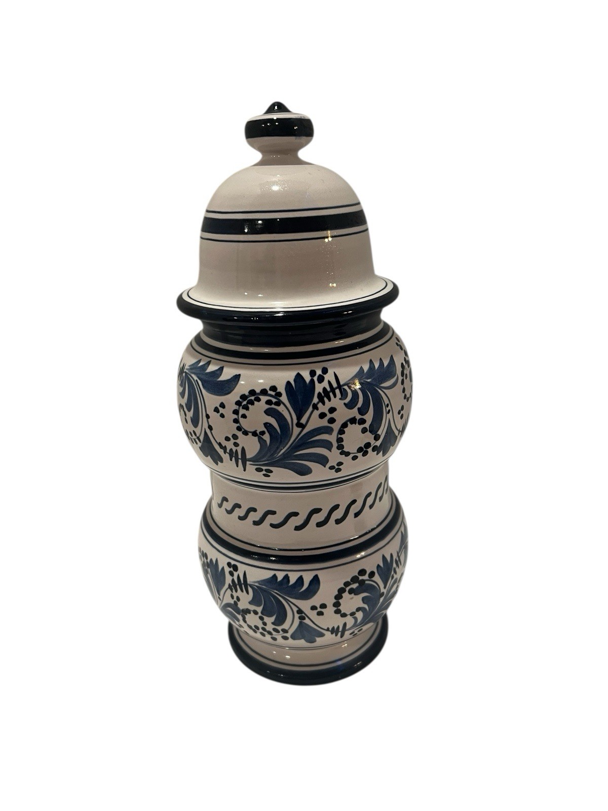 Vintage Italian Ceramic Blue White Apothecary Jar Pharmacy Vase Hand Painted