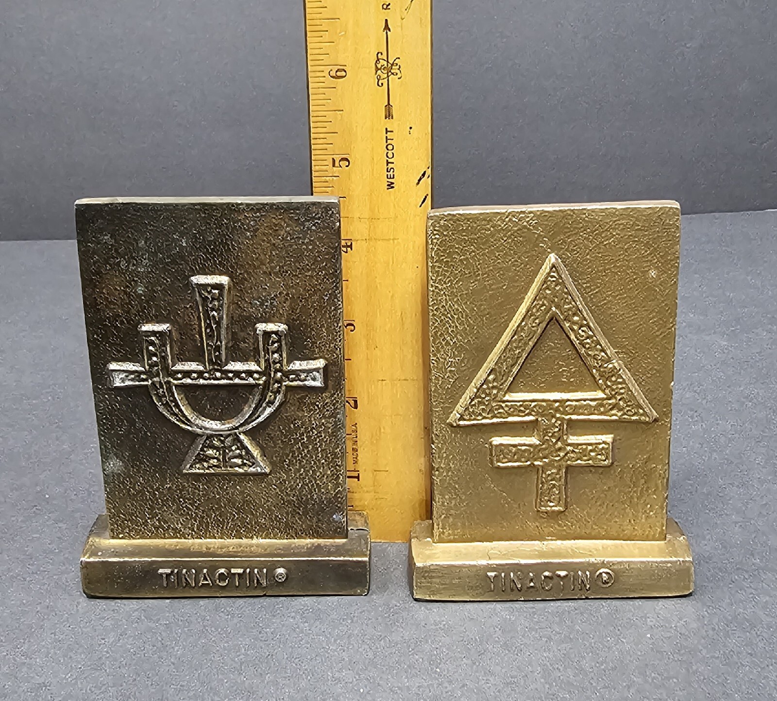 Pair Of Vintage Metal Paperweights With Tinactin Advertisement (1978 & 1981)