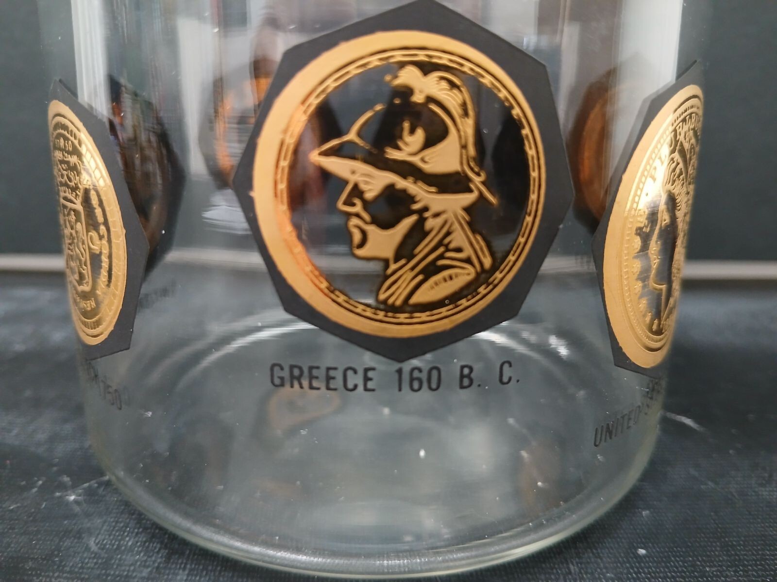 RARE Vintage Gold & Black Apothecary Jelly Bean Jar “Coins Around the World”