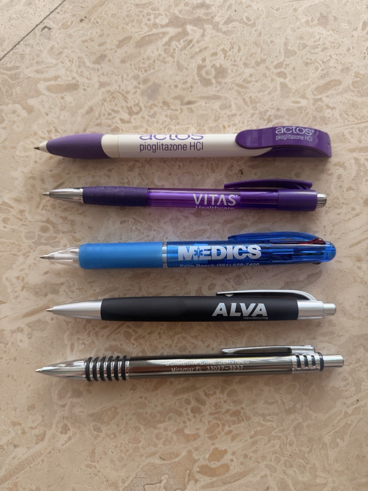 Pharmaceutical Drug Rep Vintage Promo Pens: Lot of 5 Rep Promo of Different Drug
