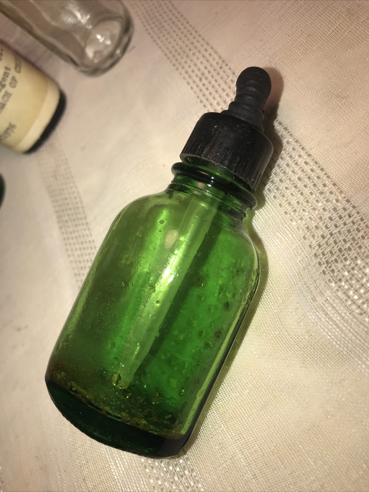 VTG Apothecary Pharmacy Medicine Cabinet Contents 8Pc 1950+ Brown Green Bottles