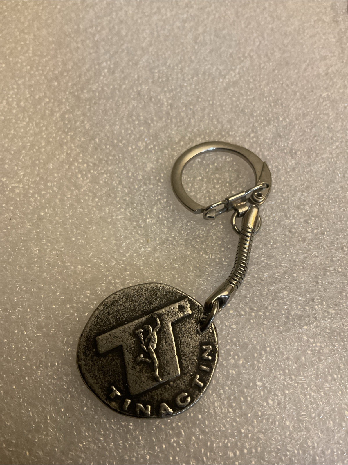 vintage TINACTIN pharmaceutical Keychain token ornate old coin metal