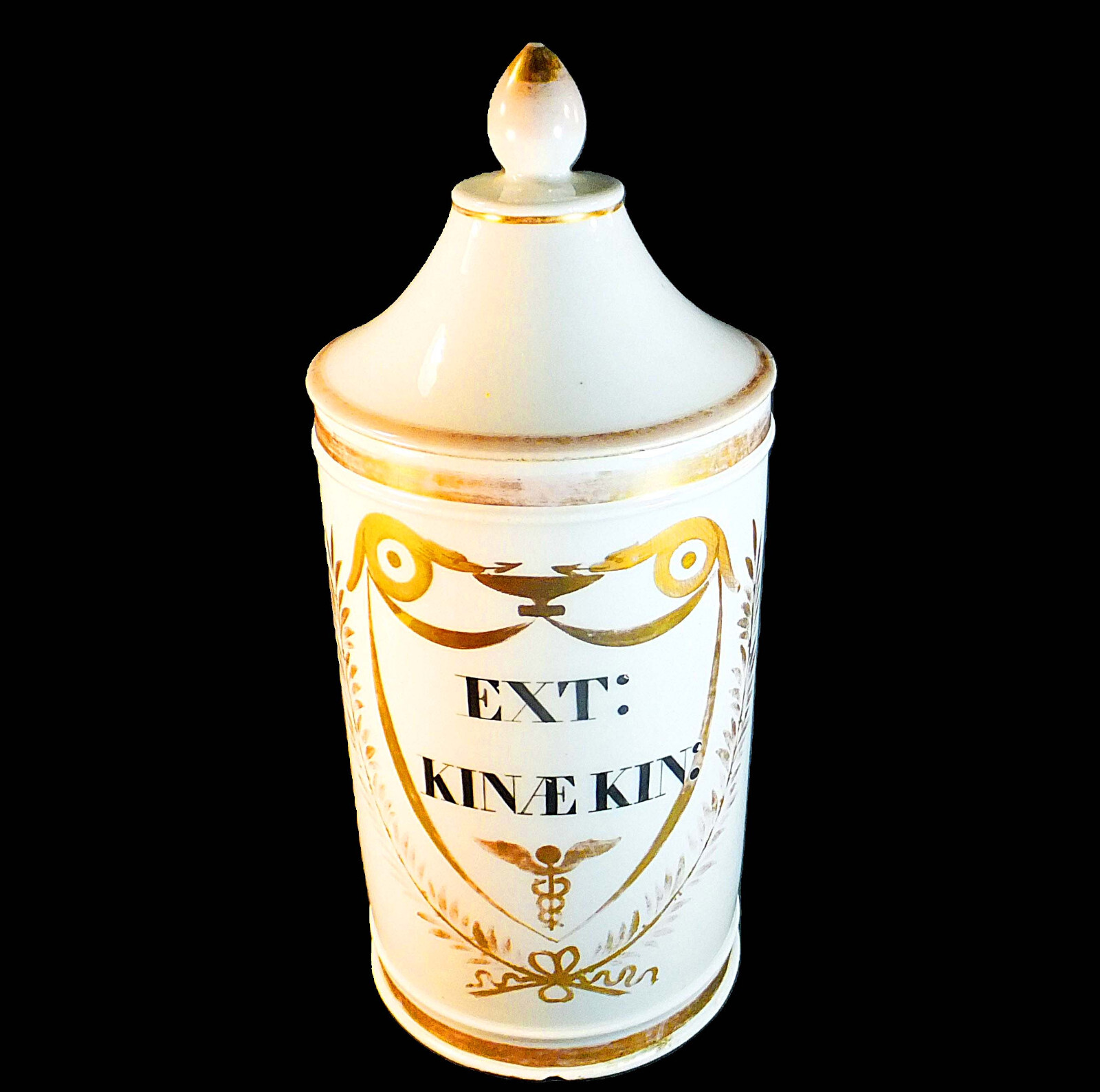 SUPERB, 18th. to EARLY 19th. CENTURY HAND PAINTED PORCELAIN APOTHECARY JAR