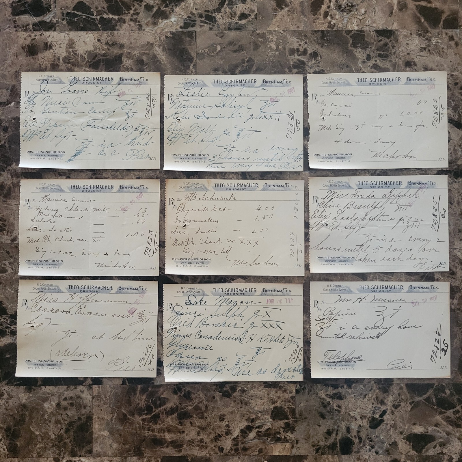 99 serially numbered antique prescriptions (1907) – OPIUM, PAPINE & CODEINE