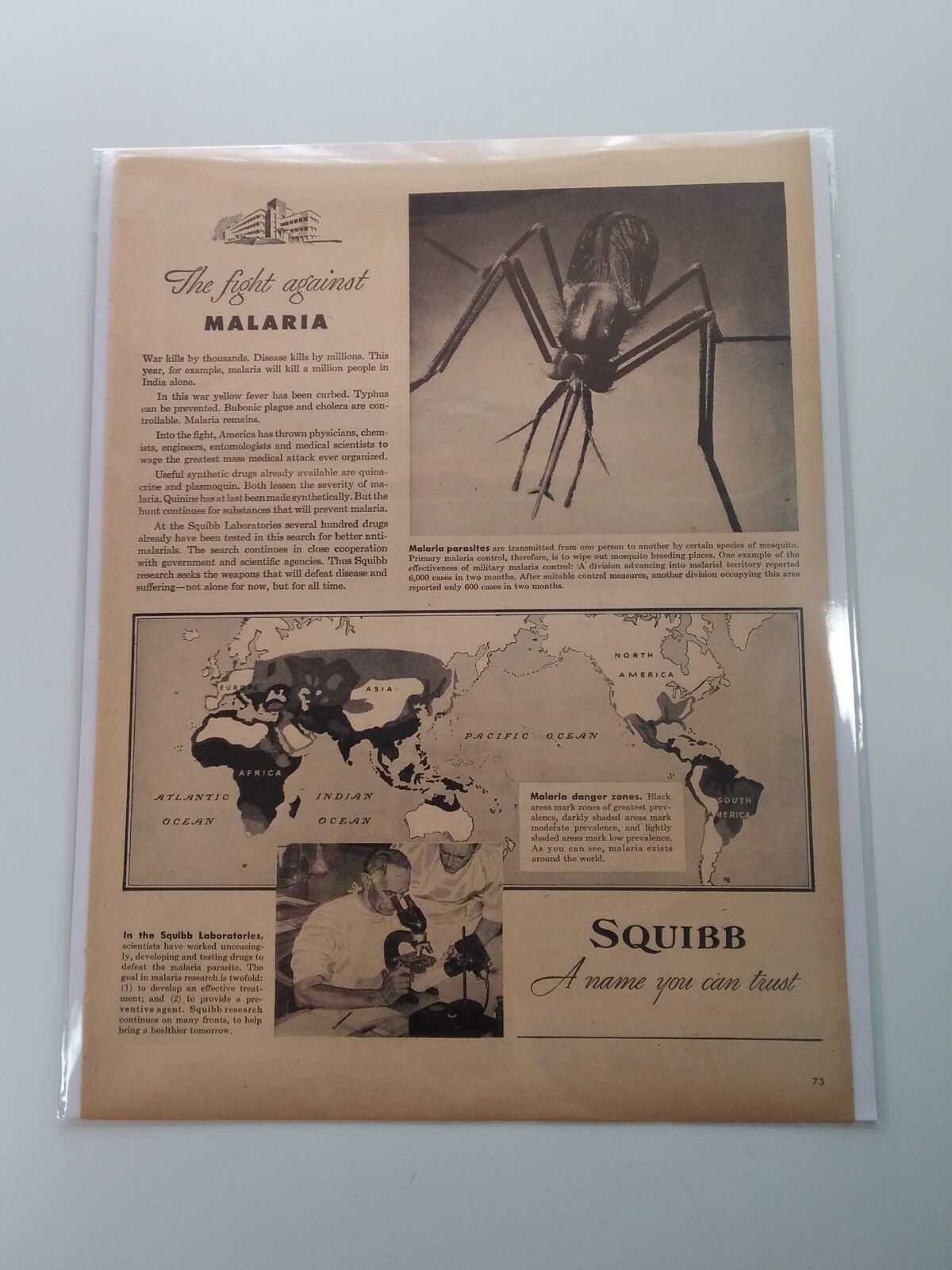 Squibb Print Ad Original Vintage 1945 Bristol Myers NYC Malaria Piper Cub PA