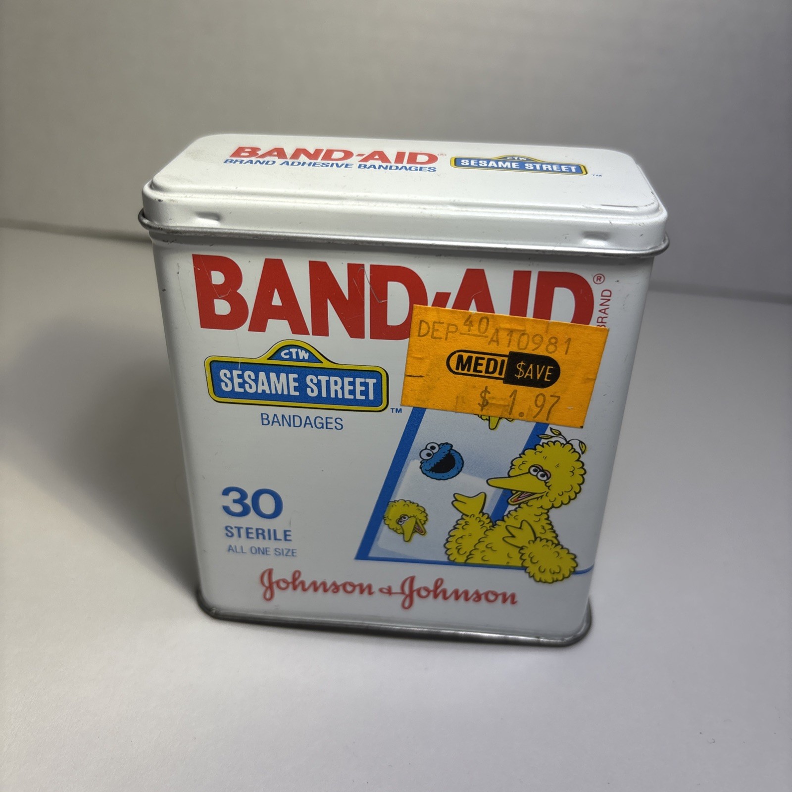 Vintage Johnson & Johnson Sesame Street Band-Aid Big Bird Tin Empty