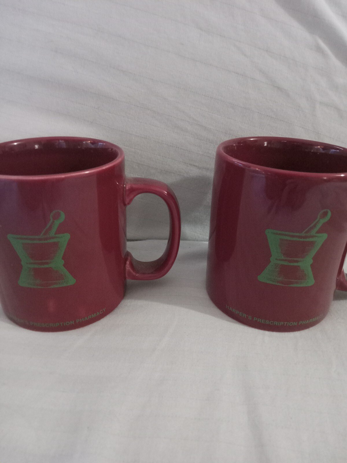 Rare pharmacy Kiln Craft Staffordshire England Maroon Red Mugs Set 2 12.Oz Mug