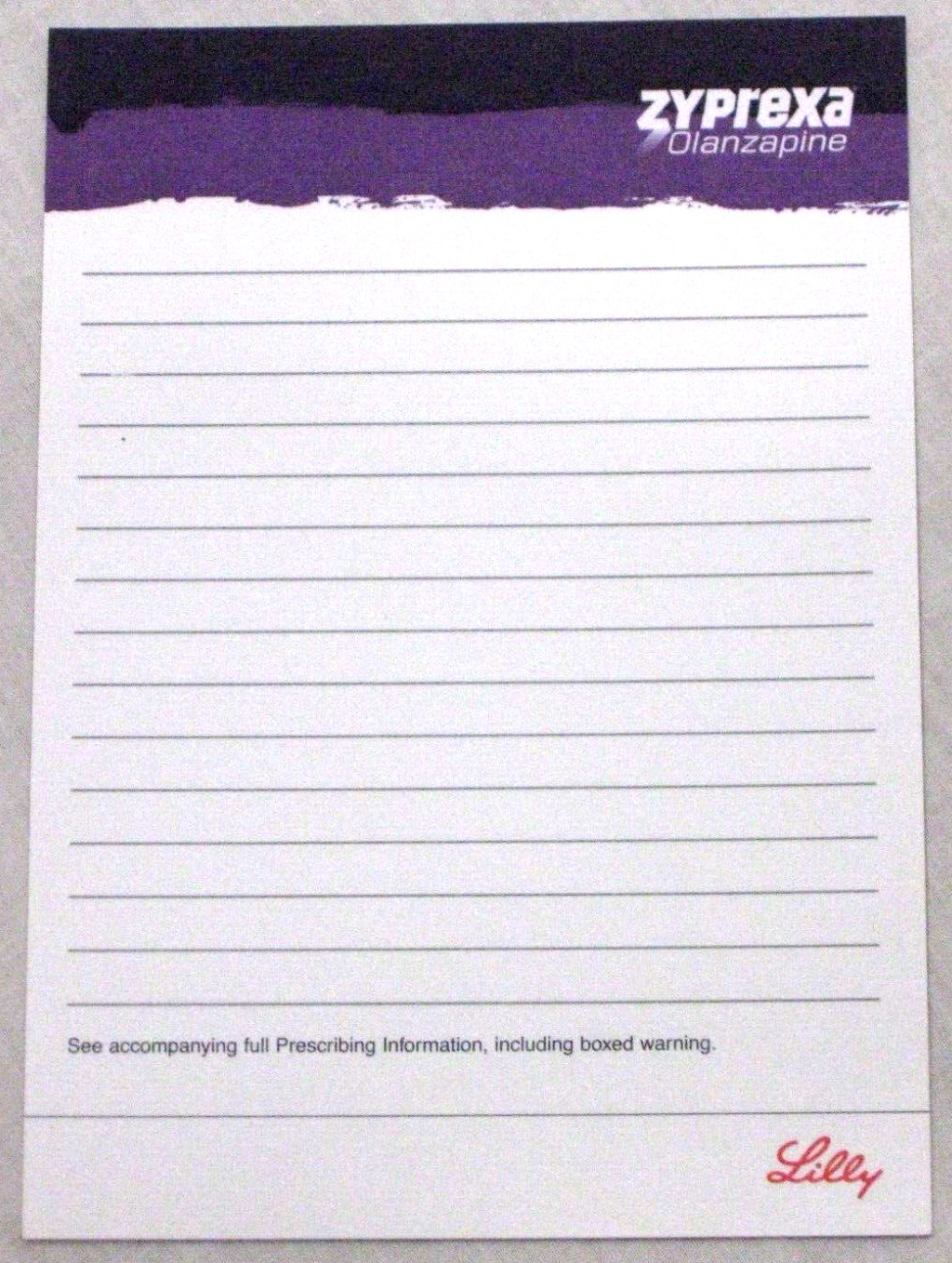 2006 ZYPREXA 5″ X 7″ Pharmaceutical DRUG REP POST-IT NOTE PAD USA Purple Lilly