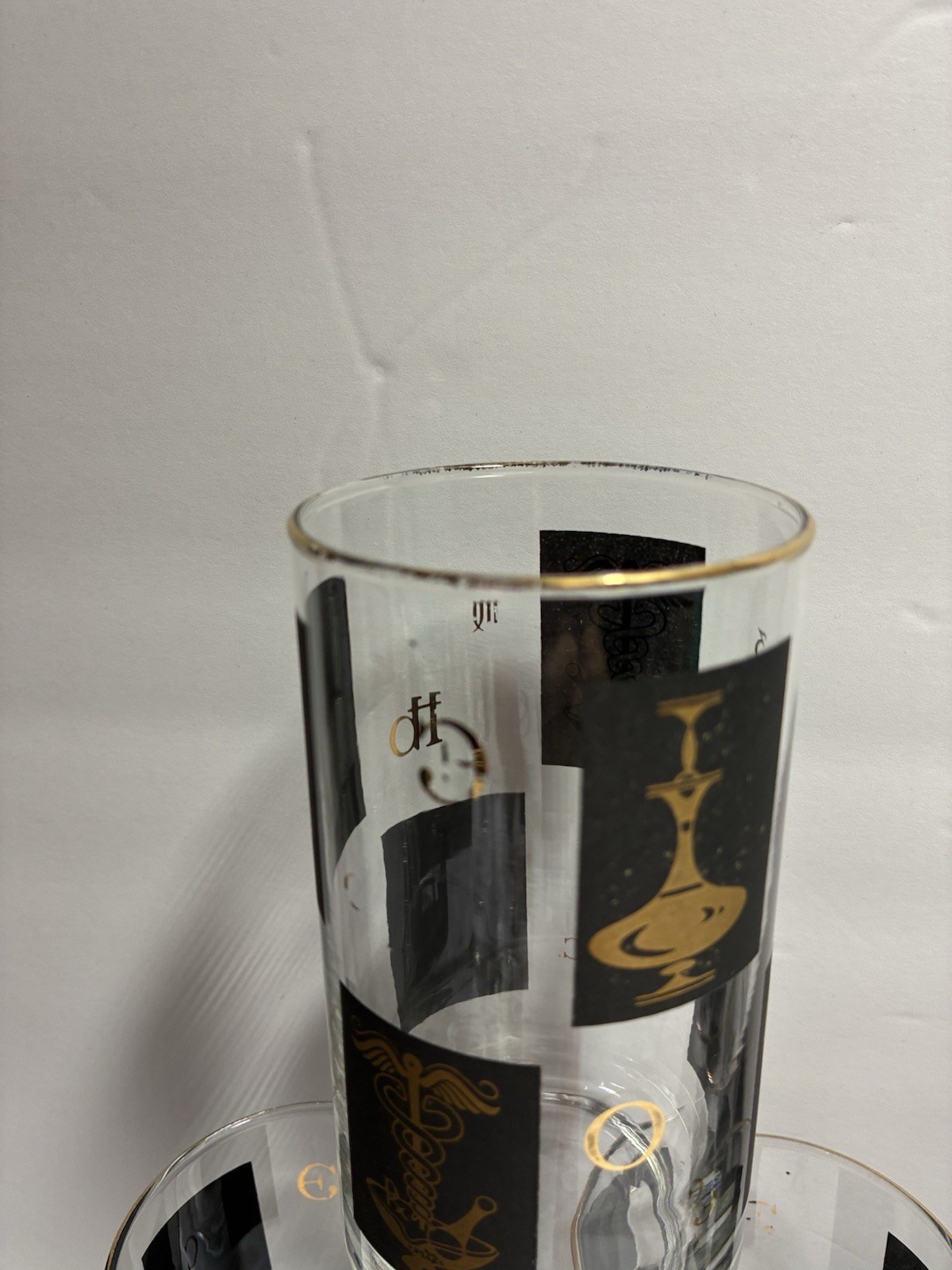 MCM Medical Pharmacy Libbey Glasses Black & 22 KT Gold 7 Tall 7 Medium 4 Short